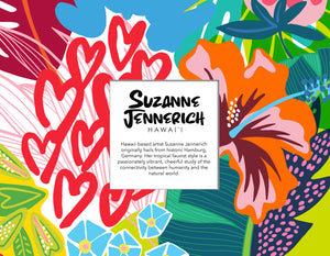 Hawaii-based artist Suzanne Jennerich originally hails from historic Hamburg, Germany.  Her tropical fauvist style is a study of the connectivity between humanity and the natural world.  