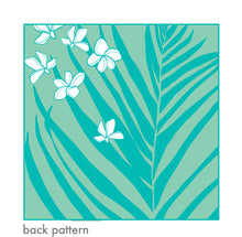turquoise plumeria and palm frond background print